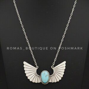 Native American-style sterling silver and turquoise wings necklace